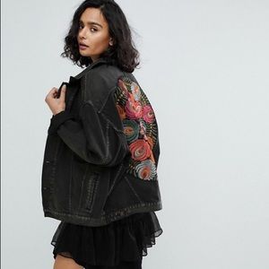 Free people oversized embroidered denim jacket